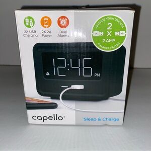Capello Sleep & Charge Digital Alarm Clock with USB Charging - Black